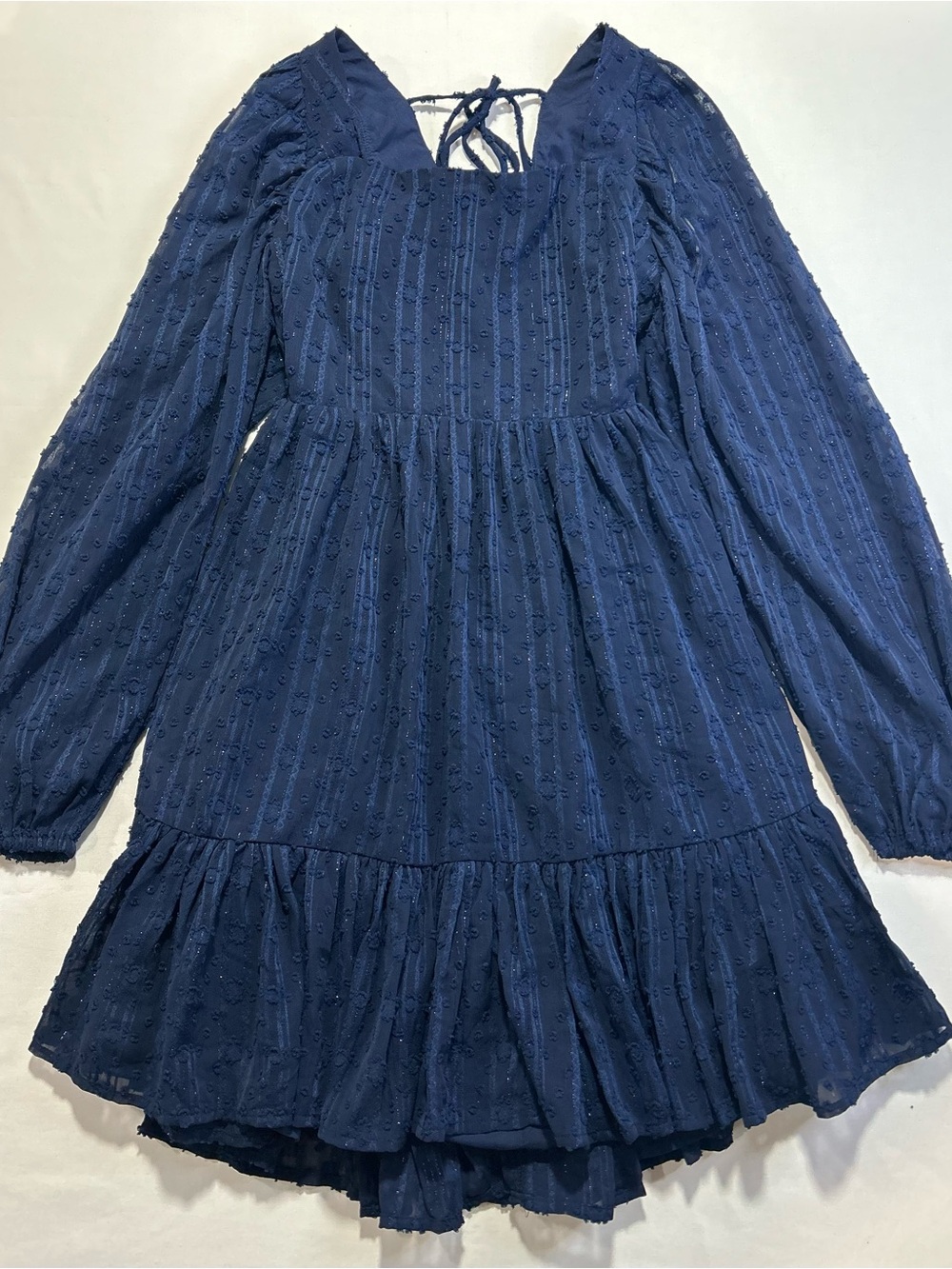 Lulu's Navy Eyelet Tiered Long-Sleeve Dress